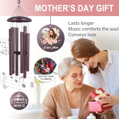Image of for Mom from Daughter Son, Anniversary Birthday Gift for Mother, Customized Photo Windchime for Mom, Home Christmas Decoration