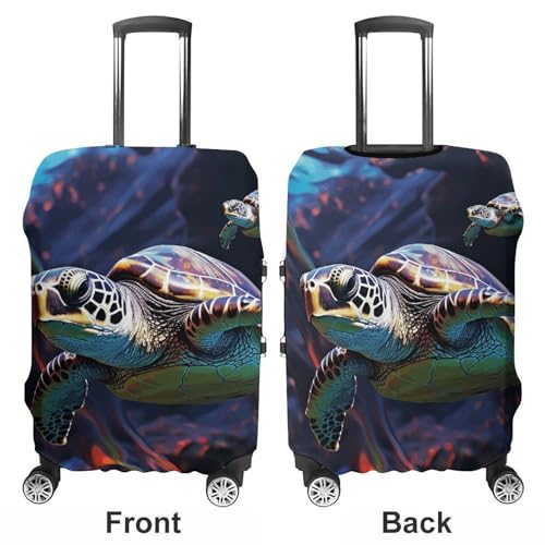 A Colorful Tropical Sea Turtle Elastic Luggage Cover Suitcase Protector for 19-32 Inch Suitcases | Universal Stretchable Travel Bag Cover | Anti-Scratch, Washable with Zipper Closure XL3