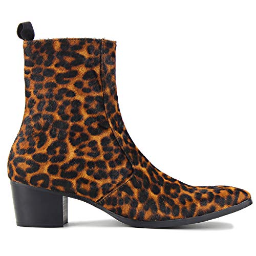 Dress Boot for Men Casual Chelsea Fashion Stylish Ankle High Heels Boots Leopard print CD-JY012-Color2