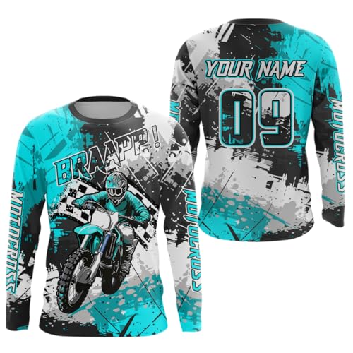 Motocross Racing Extreme Personalized Racing Jersey Kid Men UPF30+ Youth Motorcycle Shirt Racing Off-Road Dirt Bike Jersey (US, Alpha, Small, 5X-Large, Regular, Regular, Turquoise)