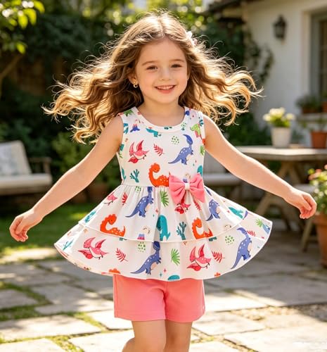 Image of Girls 2 Piece Outfit Summer Short Set Sleeveless Bow Knot Tank Top and Shorts Cute Clothes for Toddler Girls