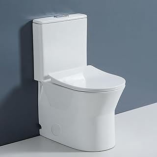 Wonchael WK099S One Piece Short Toilet Top Dual Flush Compact Modern Design For Small Bathroom Rimless Bowl 10 Rough in White