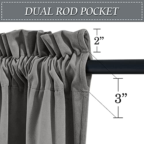 Image of RYB HOME Super Soft Velvet Curtains 120 inch, Smooth Hand-Feeling Durable Drapes Room Darkening Curtain Thermal Insulated Privacy Protection for Parlor Nursery Living Room, Light Grey, Set of 2 Panel