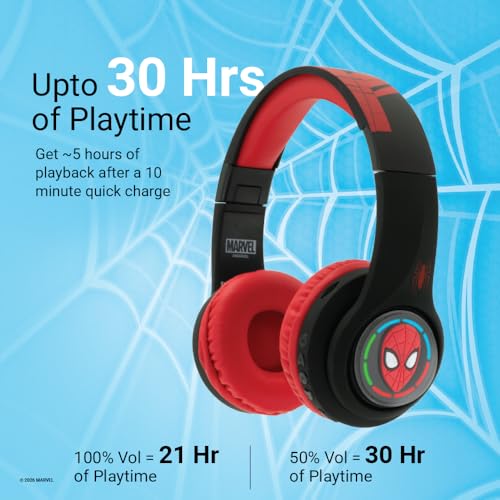 Image of Marvel Spider-Man Kids 3D Bluetooth Wireless Stereo Headphones with Mic| Foldable Ear Cups | Kids Safe 85dB Volume| Aux & SD Card Input | RGB Lights | 30H Playtime | Perfect for Boys | Ages 5-16