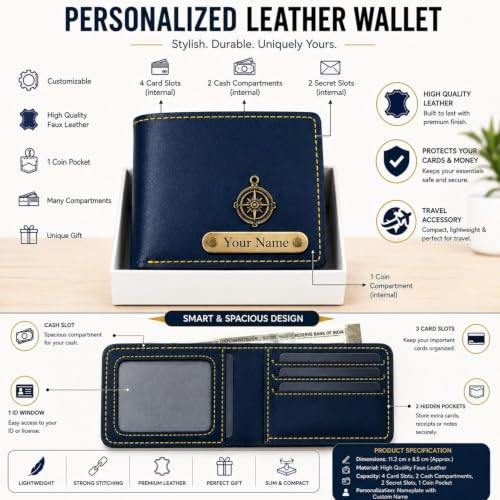 Image of Customized Wallet Combo Gift Set for Men | Faux Leather Wallet, Passport Cover & Keychain with Name & Charm | Personalized Gift for Birthday, Rakhi & Anniversary (Blue wkps)