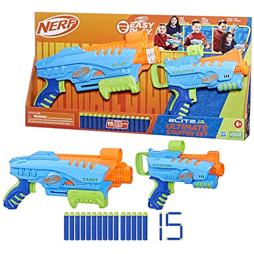 Nerf Elite Junior Ultimate Starter Set, 2 lança dardos fáceis de usar, 15 dardos Nerf Elite, brinque