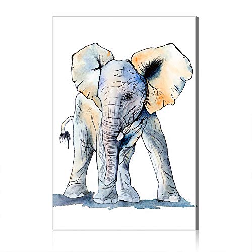 Peinture Éléphant aquarelle 100x160 grand format pour mur de chambre