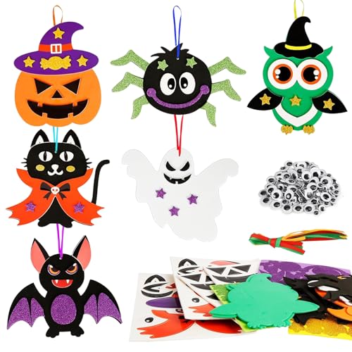 12 peças artesanato de Halloween para crianças, artesanato criativo decoração Halloween, bricolage lustre morcego coruja abóbora gato fantasma de tema, artesanato crianças de espuma Halloween