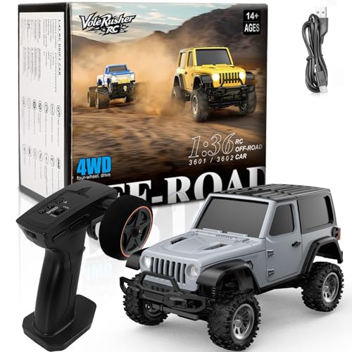 Image of [4WD Edition 1 /36 Scale Mini RC Crawler Car, Toys for Age 8-14 Old Birthday Gifts, Micro RC Truck 4x4 Small Cars with Off Road Full Proportional RTR 2.4GHz Remote - Gray
