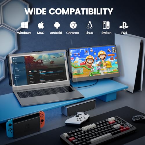 Image of Cenerius 14 inch Laptop Screen Extender, FHD 1080P IPS Portable Monitor for Laptop, Dual Screen Monitor Extender Compatible with 13 inch-17 inch Laptops, HDMI /USB-A /USB-C Plug-Play for Windows, Mac, Android