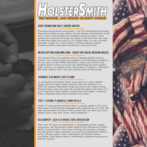 Image of KYDEX Thermoform Sheet - (P1 Texture) - (Infused Print) - (12in x 12in) - (Bear Arms Camo - Desert Tan) - (1 Sheet) - (for Holster Making & Hobby) - (USA Made)