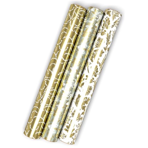 Hallmark Gold Foil Wrapping Paper Mini Rolls, 3-Pack (Shiny Gold ...