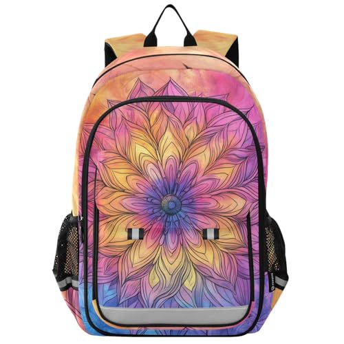 senya Pink-yellow Tie Mandala Backpack Water-Resistant Bag Lightweight Bookbags with Reflective Strip