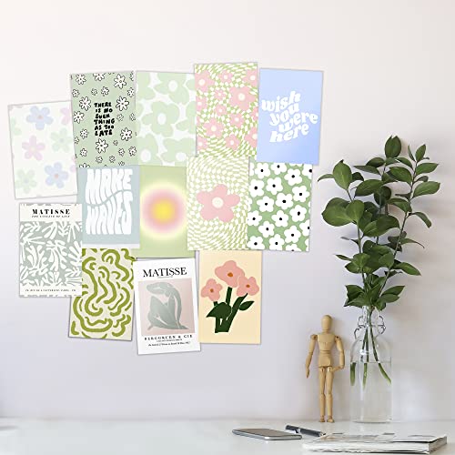 Image of Sage Green Room Decor Aesthetic, Sage Green Home Decor Wall Art for Bedroom, Preppy Room Decor for Teen Girls, Cute Prints for Dorm Decor