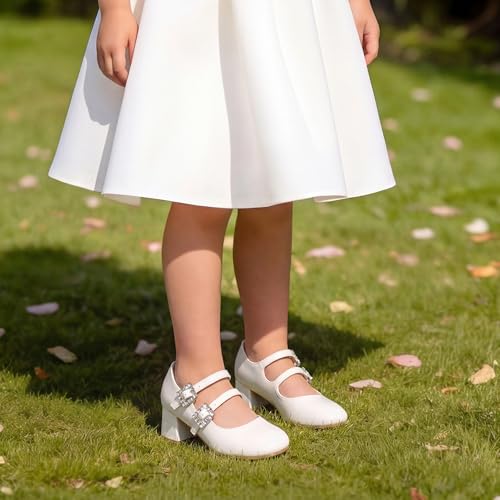 DREAM PAIRS Girls Dress Shoes Mary Jane Double Straps High Heel Easter Wedding Party Church Princess Communion Pumps for Little/Big Kids,Size 13 Little Kid,White,KKUMPU2503 - image 3