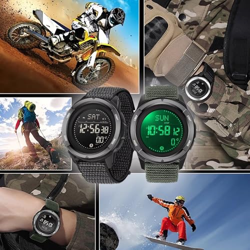 Digitaluhr Militär Uhr Herren Digital Armbanduhr Tactical Watch Military Herrenuhr 5 ATM Wasserdicht Kompass Schrittzähler ohne app und Handy Kalorienzähler Outdoor Stoppuhr Sport Chronograph Junge