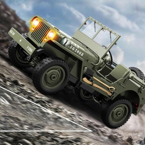 Image of 1:12 Remote Control Willys Military Car, 2.4GHz 4WD Off Road RC Rock Crawler with Rechargeable Battery, LED Lights, All Terrain Remote Control Car for Kids & Adults (Multicolor)