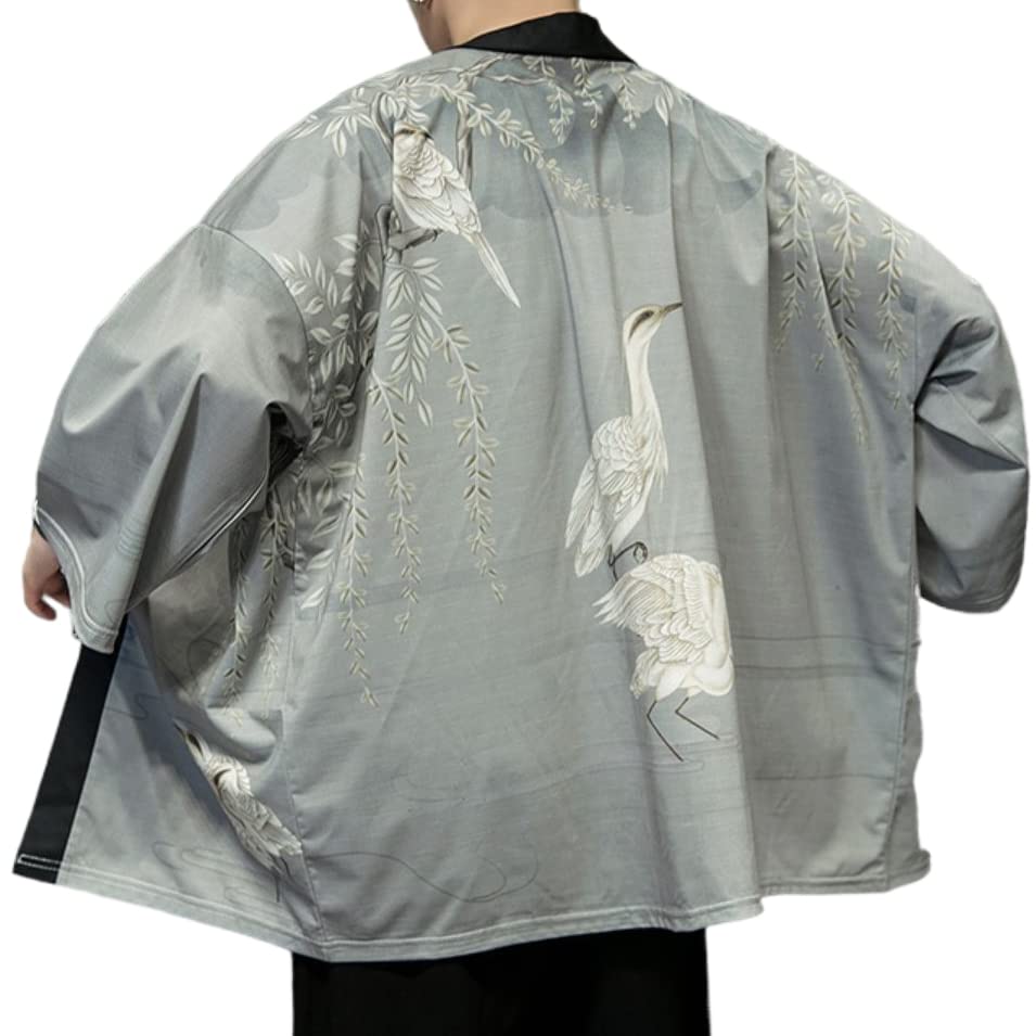 Men's Japanese Haori Jacket Kimono Cardigan 3/4 Sleeve Noragi Casual Happi Coat