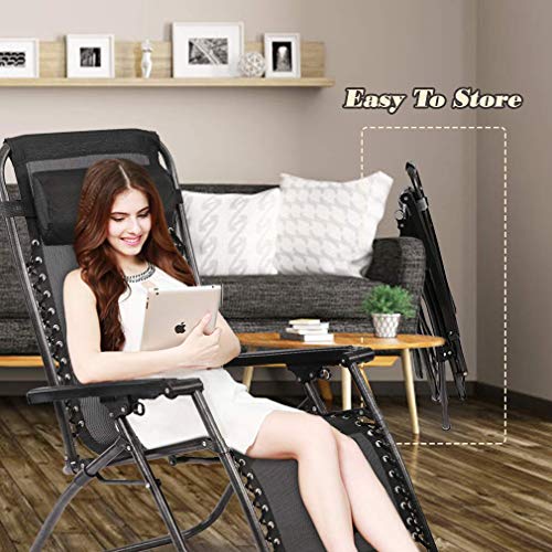 Patio Lounge Chair Chaise Recliner Outdoor Folding Adjustable Heavy Duty Zero Gravity Chair With Cup Holder And Pillows For Patio, Pool, Beach, Lawn, Deck, Yard - Black #TOP4