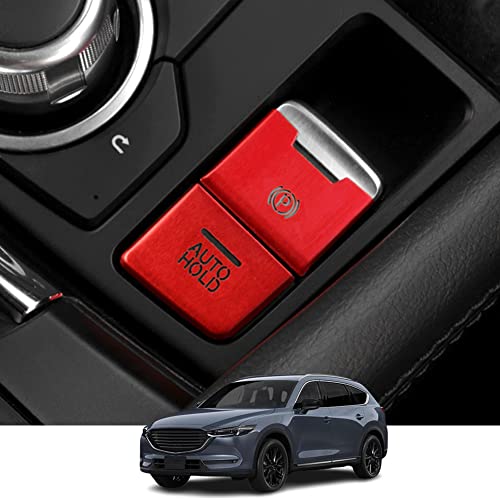 Kakash マツダ専用アルミ合金電子ハンドブレーキボタンカバートリム(AUTO HOLD) 内装カスタムパーツ アクセサリーキズ防止防塵 取り付け簡単 車種専用設計2 pcsセット(赤)適合マツダ CX-3 DK系(2018-2021) アテンザワゴン
