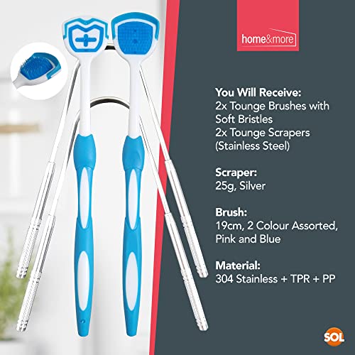 SOL 4pk Tongue Brush and Scraper Multipack, Stainless Steel Metal Tounge Cleaner for Adults, Tough Tung Scrapper, Reduces Bad Breath, Removes Bacteria, Easy to Use for Enhanced Oral Health Hygiene - Image 4