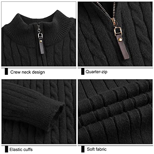 Surenow Men's Quarter-Zip Sweater Cable Knit Crew Neck Pullover Sweater Slim Fit Soft Thicken Casual Polo Sweaters for Men4