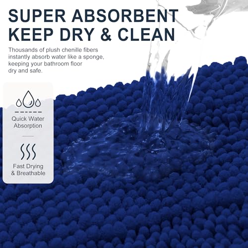 Image of Smiry Thick Chenille Large Bathroom Rugs 47x32, Extra Soft Absorbent Striped Bath Mat, Machine Washable, Rubber Backing, Bath Rugs for Bathroom, Tub & Shower, Home Decor Accessories, Navy