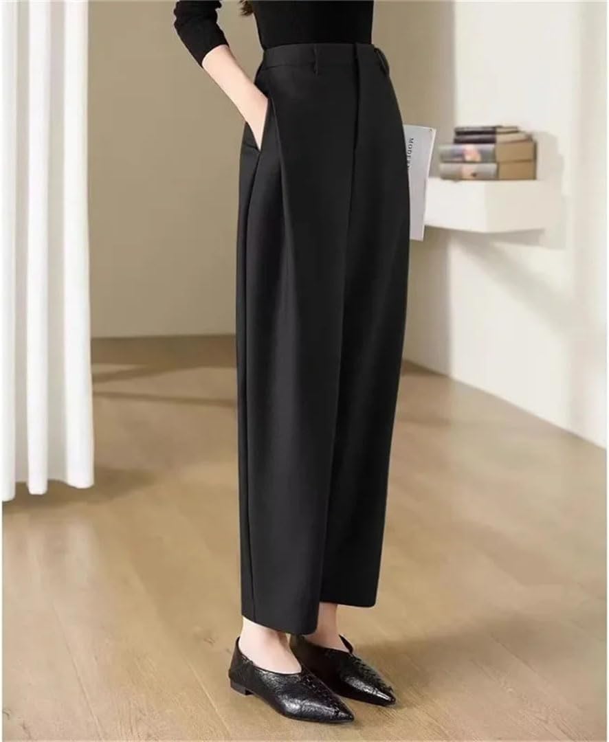 Women Woolen Korean High Waist Shaped Straight Suit Trousers