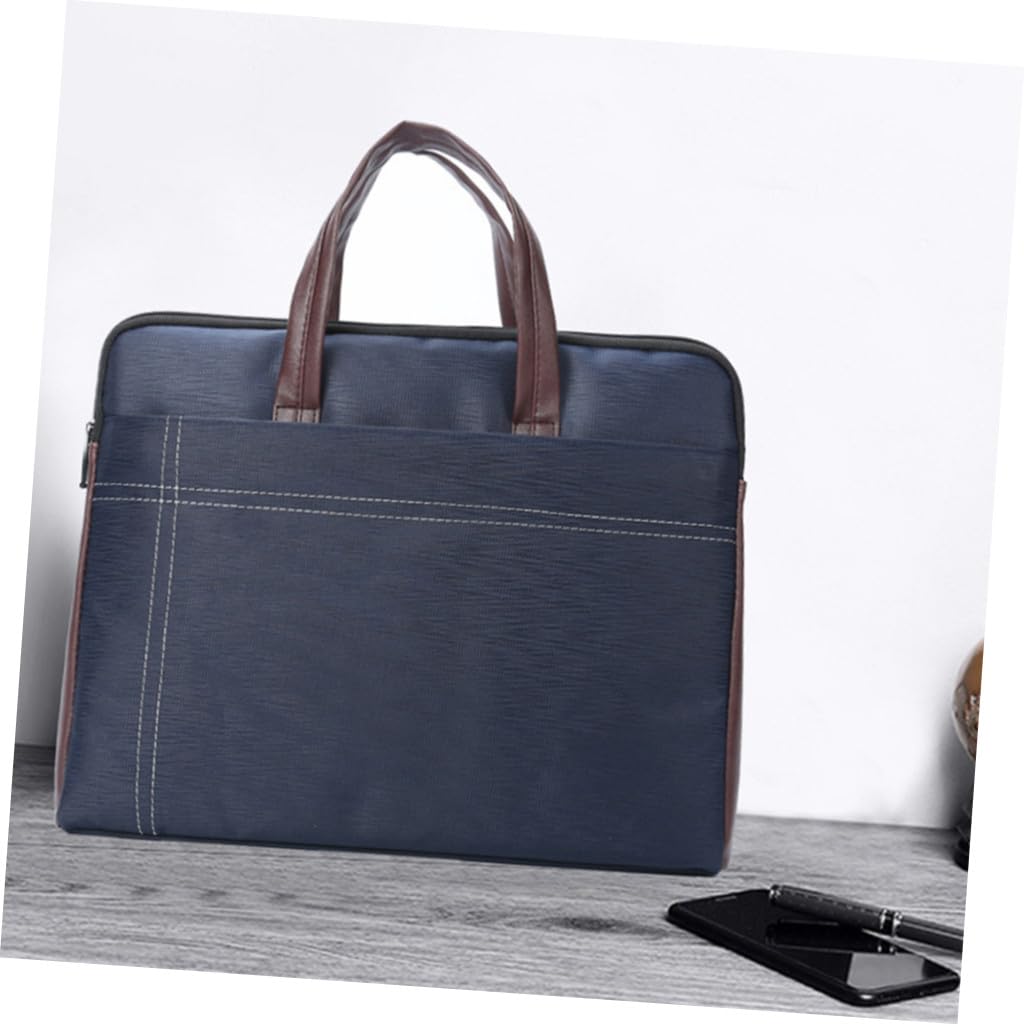 Borsa Porta Documenti Uomo in Tessuto Blu Chiusura a Zip, Tasca Anteriore e Scomparto Principale, per Riunioni e Viaggi di Lavoro