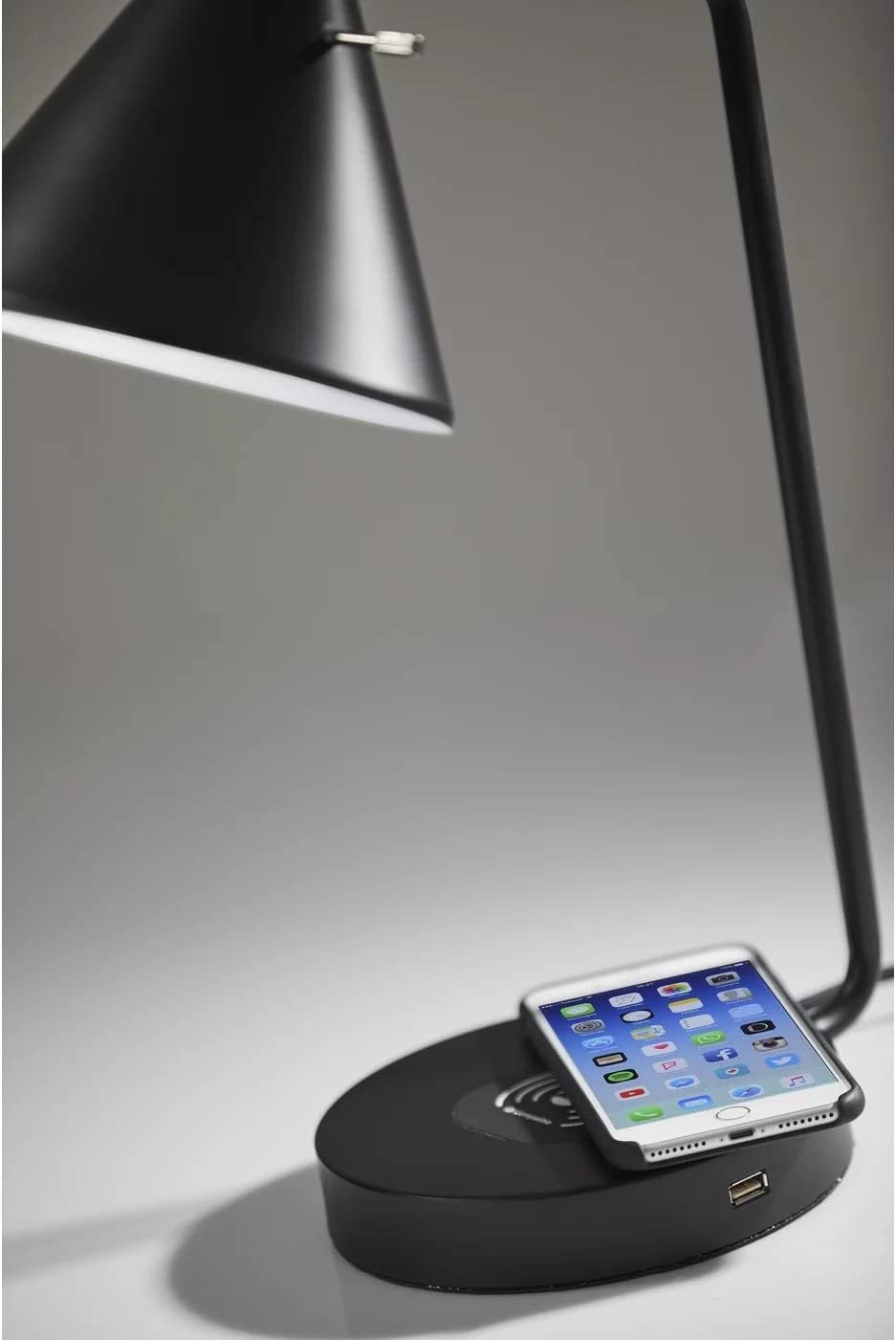 Adesso 4507-01 Maxine Desk Lamp Wireless Charging, 7W LED, 5W QI, USB Port, Indoor Lighting Lamps