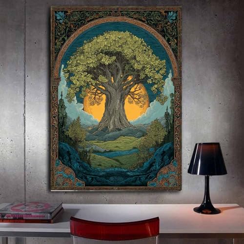 Tableau illustration d'arbre géant rétro HOQIU 60x80cm encadrée