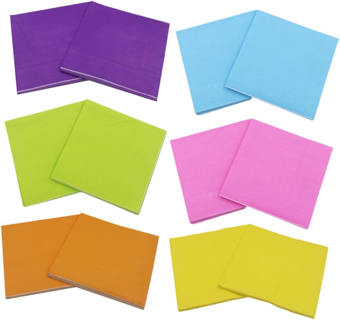 6packs Solid Color Paper Napkins Creative Tissue for Parties Festivals and Gatherings Each in Rosy Orange Sky Blue Yellow Purple and Green Highly Absorbent and Safe for All