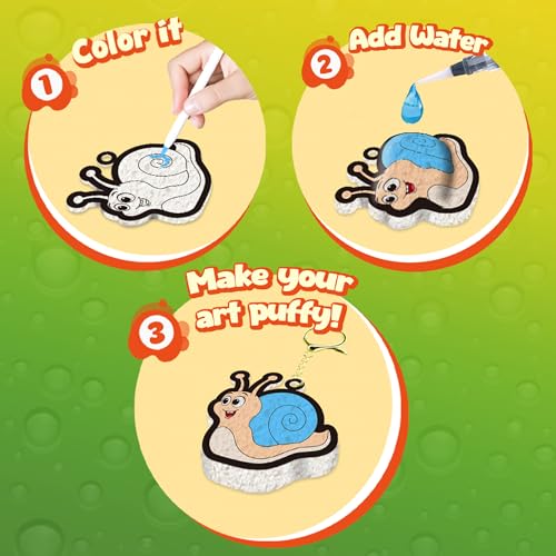 Image of 3D Art Kit Aqua Magic Puffs Animals, 15 Mess-Free Paint by Number Craft for Kids, DIY Coloring Kits,Christmas&Travel Gifts & Stocking Stuffer for Girls and Boys, Art Projects with Puff Markers