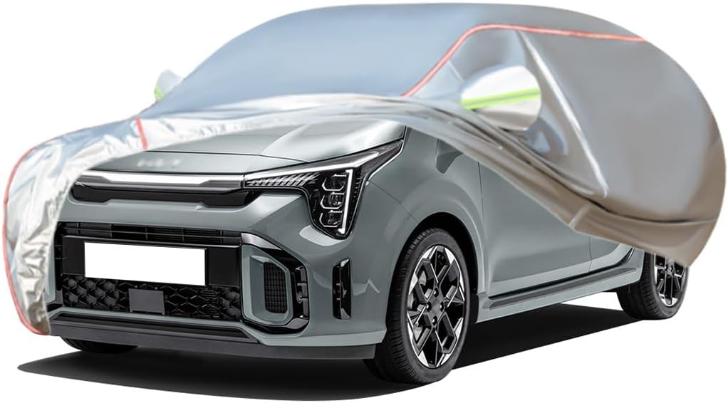 WOLWES Car Cover are Suitable for Kia Picanto All-Weather Windproof, Snowproof, Rainproof, UV-Protected and Breathable All-Season Universal with Side Door Zip Oxford Cloth Car Cover (Color : White)