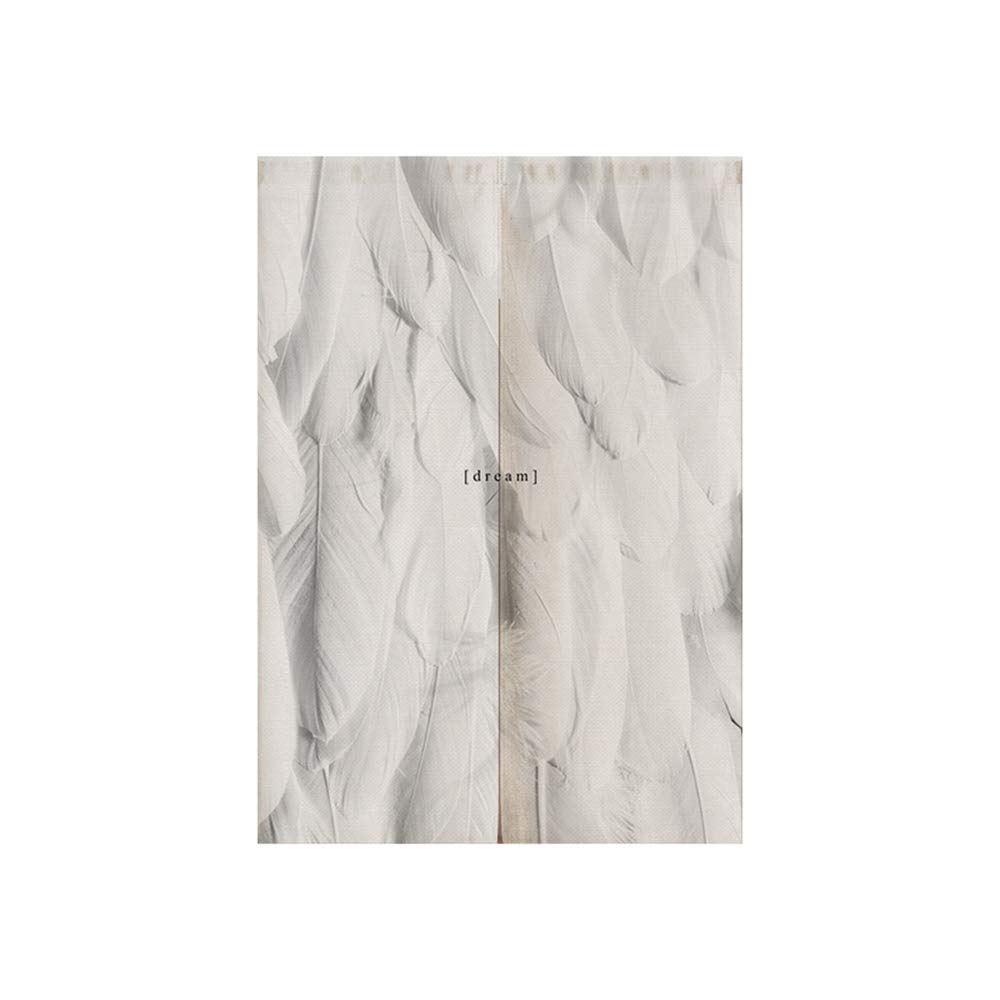 Cortina de puerta japonesa noren con patrón abstracto de plumas de 80x90cm divisor de habitaciones