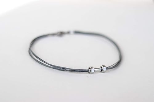 Miniatura 4 de Dumbbell anklet, Mens ankle bracelet, gray anklet for men silver barbell bodybuilding jewelry, gift for him, weight lifting crossfit fitness