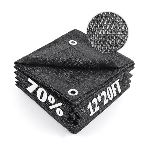 Cool Area Sun Shade Cloth with Grommets for Garden, 70% 12x20ft, Black