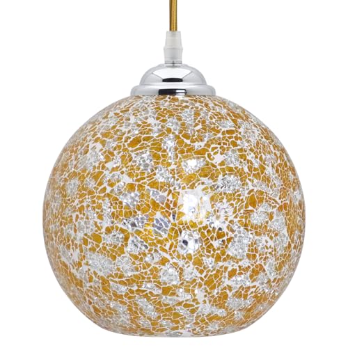 Image of Crackle Yellow Glass Globe Pendant Light Retro Mosaic Ceiling Lamp Shade Hanging K417