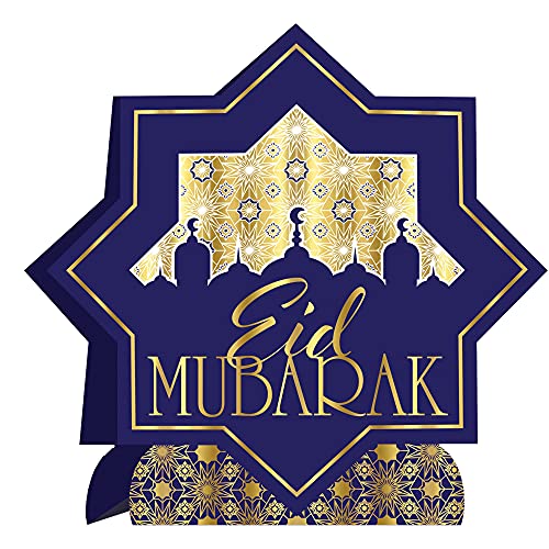 Centre de table Aïd Mubarak or et bleu, ornement en carton rigide de qualité supérieure