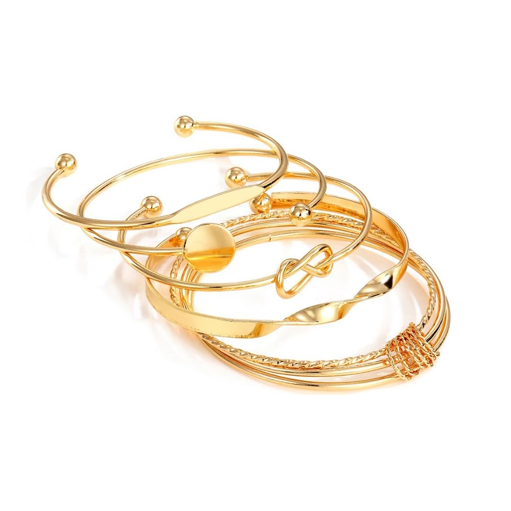 Gold Bangle Bracelets for Women 14k Gold Plated Multi Layer Textured Stackable Open Bracelet Set Indian Bangles Stackable