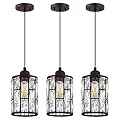 Dolaimi House 3 Pack 1 Light 5.4" Crystal Shade Hanging Kitchen Island Pendant Light Oil Rubbed Bronze Finish,Modern Pendant Fixture with Crystal Metal Shade for Bar,Dining Room,Living Room Over Sink