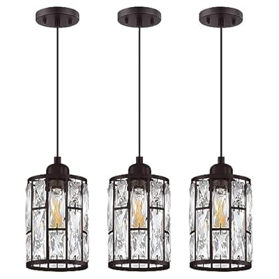 Dolaimi House 3 Pack 1 Light 5.4" Crystal Shade Hanging Kitchen Island Pendant Light Oil Rubbed Bronze Finish,Modern Pendant Fixture with Crystal Metal Shade for Bar,Dining Room,Living Room Over Sink