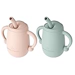 Cuddle Campus Pack of 2 Silicone Baby Training Cup, Shatterproof Toddler Sippy Cups with Straw, Open Cup for Baby, 6+ Months 4 Oz