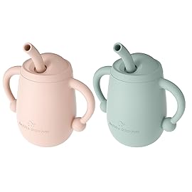 Cuddle Campus Pack of 2 Silicone Baby Training Cup, Shatterproof Toddler Sippy Cups with Straw, Open Cup for Baby, 6+ Months 4 Oz