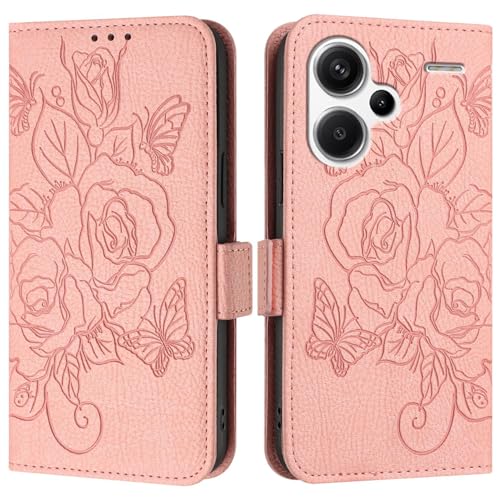 Housse Redmi Note 13 Pro Plus 5G étui portefeuille fin antichoc rabat cuir rose dragonne