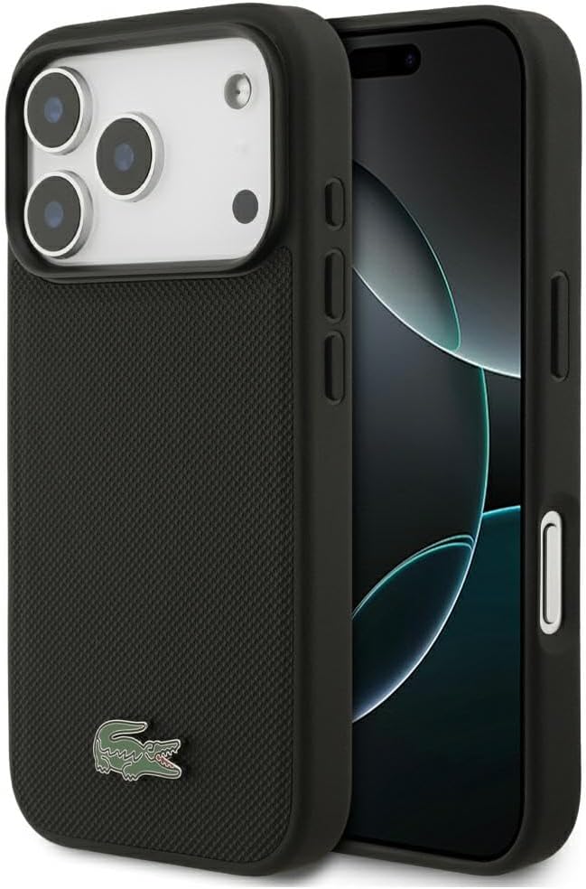 CG MOBILE Lacoste Petit Pique Lacquer Logo Compatible with MagSafe Case for iPhone 17 Pro (Black)