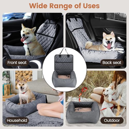 Hundebett Autositzbezug Pet Car Booster Seat 2 in 1 Front Back Protector Pet Lookout Tragbarer Autositzabdeckung Hundetransport Vordersitz mit dickem Zwinger und Sicherheitsgurt (Grau, 2)