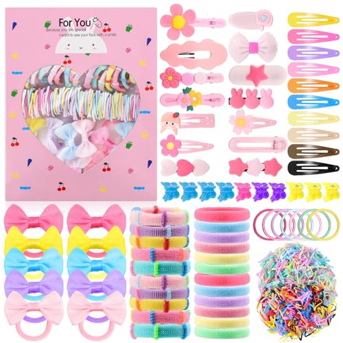 1200 Stück Mädchen Haarschmuck Set, Haargummi Bunt Süße Haarspangen Klein Haarclips Geschenke für Weihnachten Neujahr Geburtstag