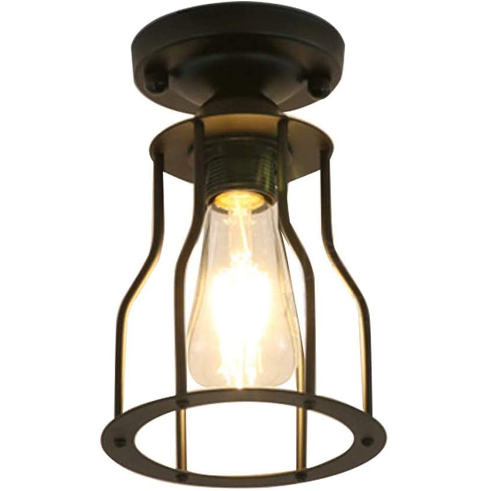 Mengjay Trade H Retro Vintage Industrial Flus Mount Ceiling Light,Retro Pendant Lighting Anging Ceiling Light Fixture Cage Lamp For Allway Stairway Bedroom Kitchen (Bulb No Included) (Black) (H)