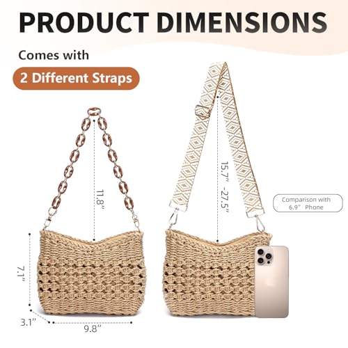 Herald Small Summer Crossbody Bags for Women, Beach Handmade Straw Woven Pocketbooks Handbag Shoulder Purse4